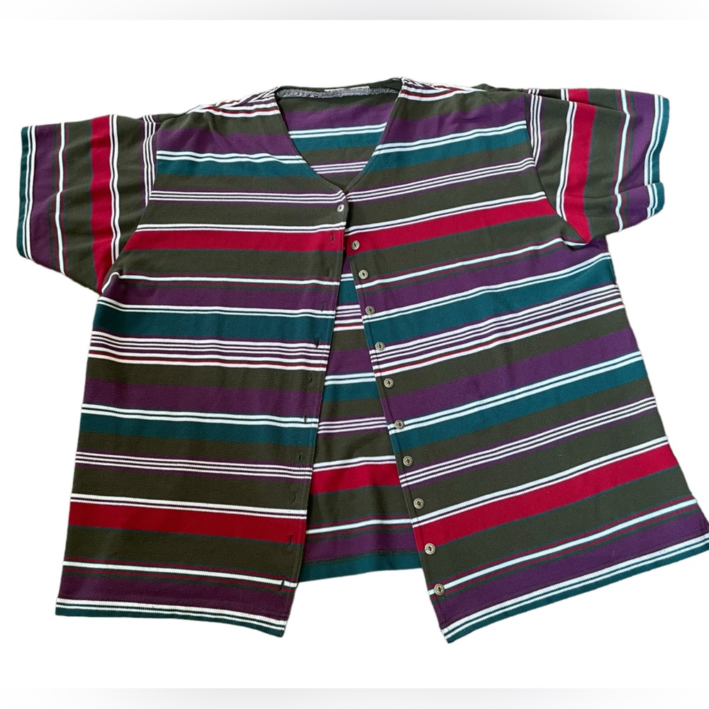Vintage 90s Plus Size Stripe Grunge Goth Punk Alt Button Up Cardigan Sweater Top